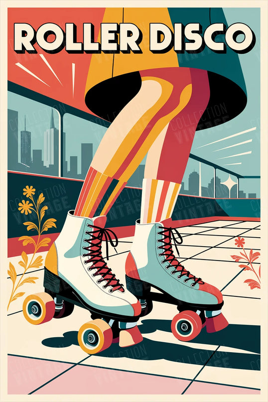 Affiche patins a roulette old school