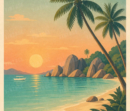 affiche seychelles style aquarelle douce
