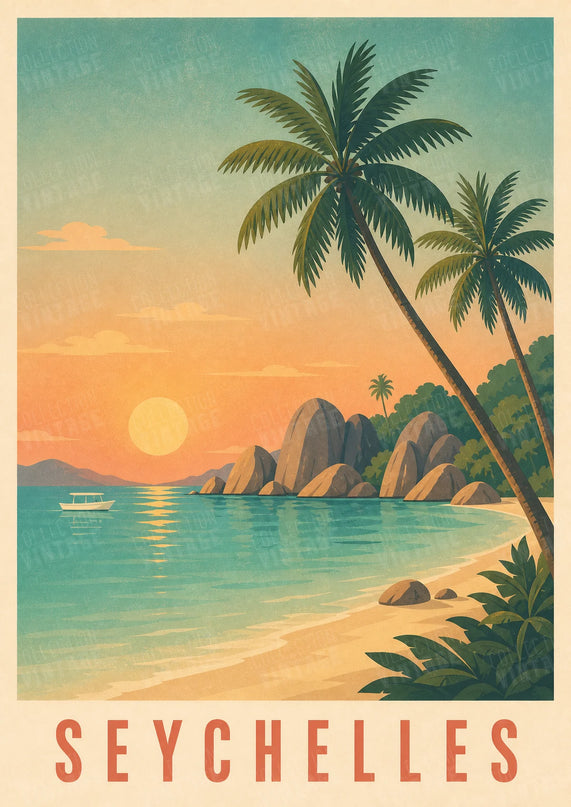 affiche seychelles style aquarelle douce