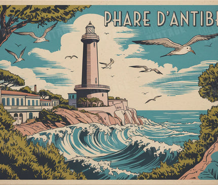 affiche vintage phare antibes