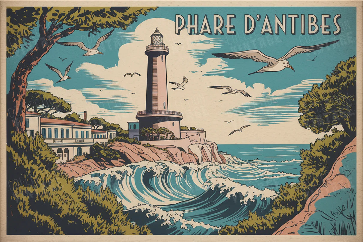 affiche vintage phare antibes