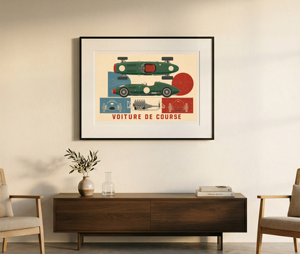 affiche schéma technique voiture de course