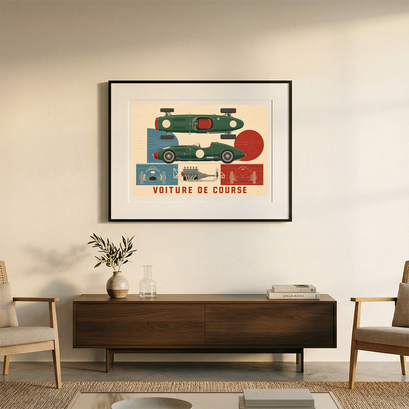 affiche schéma technique voiture de course