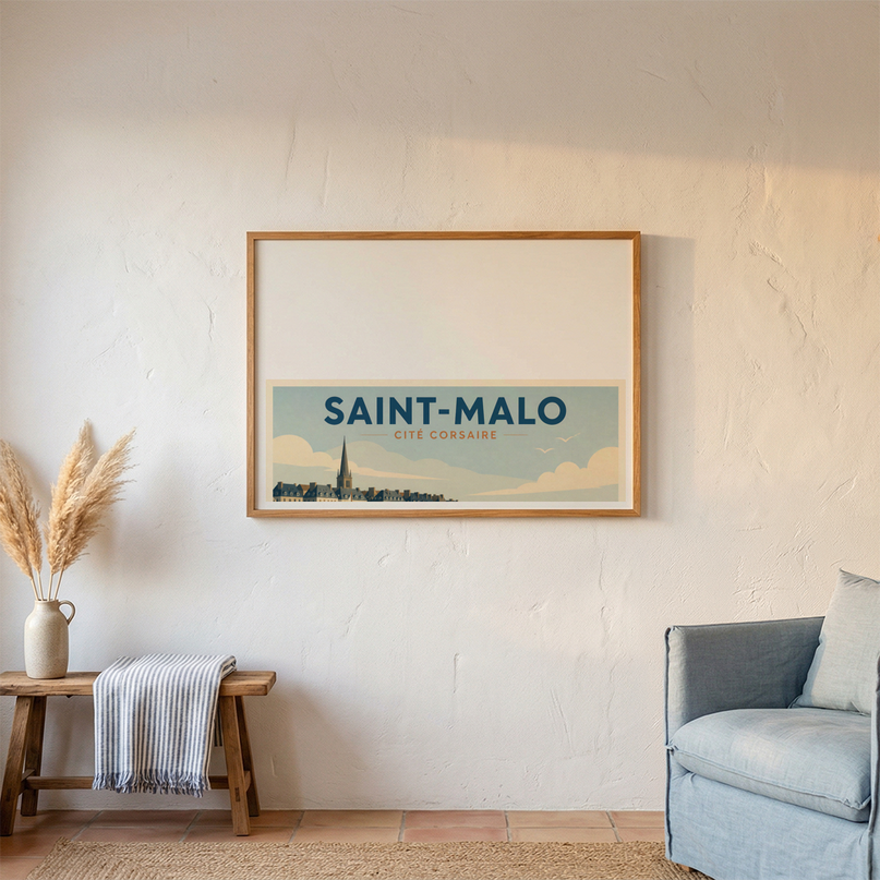 affiche saint malo vintage mer et voiliers