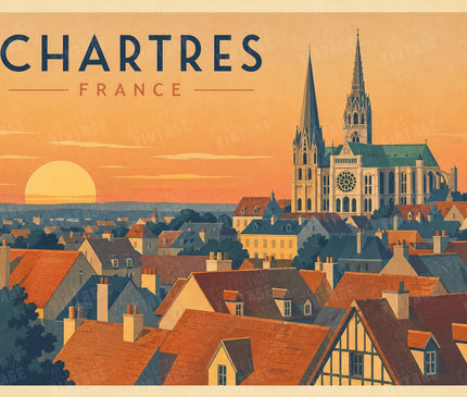 affiche chartres panorama toits de la ville
