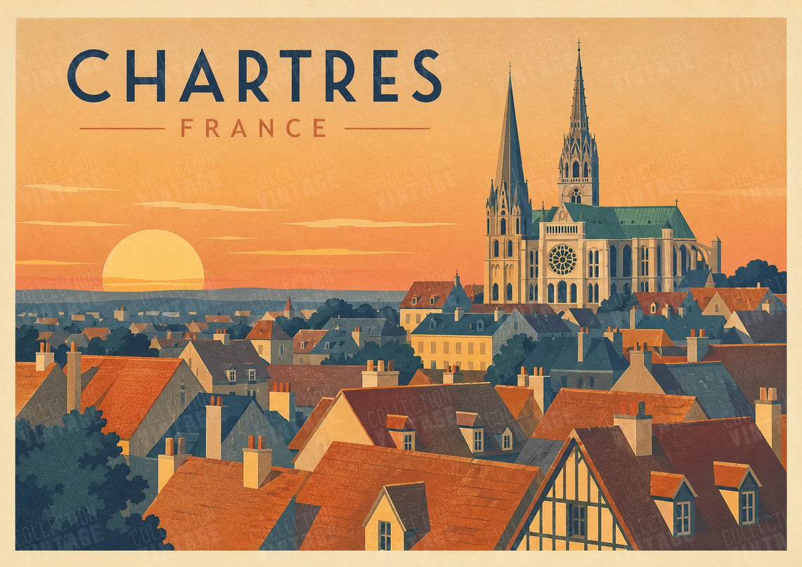 affiche chartres panorama toits de la ville