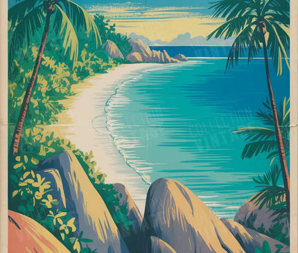 affiche seychelles plage paradisiaque vintage