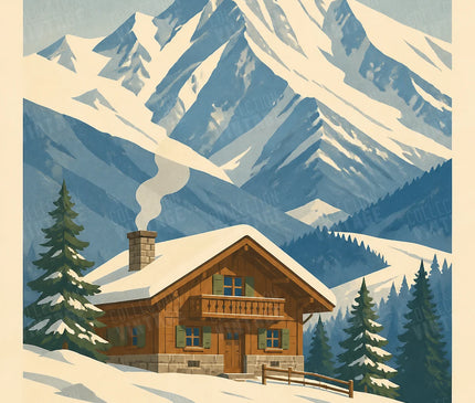 affiche mont blanc vintage chalet