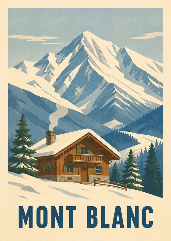 affiche mont blanc vintage chalet