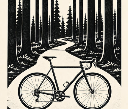 affiche vélo noir et blanc forêt