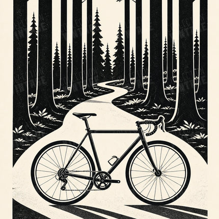 affiche vélo noir et blanc forêt