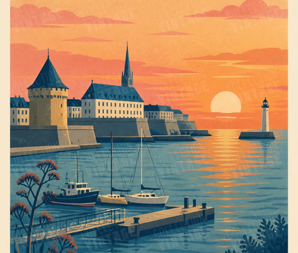 affiche brest vintage coucher de soleil