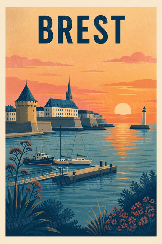 affiche brest vintage coucher de soleil
