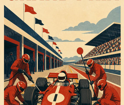 affiche grand prix f1 ambiance pit lane