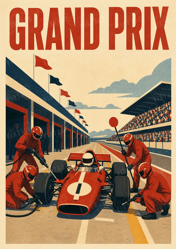 affiche grand prix f1 ambiance pit lane