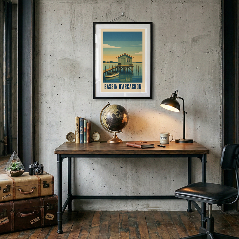 affiche bassin d'arcachon cabane ostricole vintage