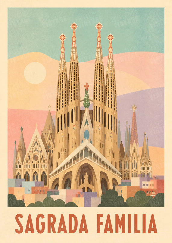 affiche sagrada familia pastel