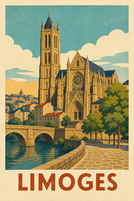 affiche vintage limoges cathédrale saint etienne