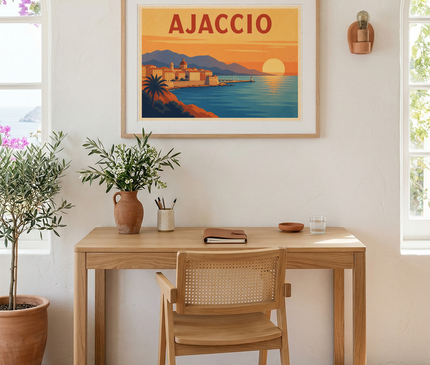 affiche ajaccio horizon mer vintage
