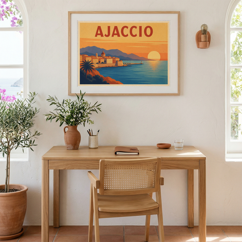 affiche ajaccio horizon mer vintage