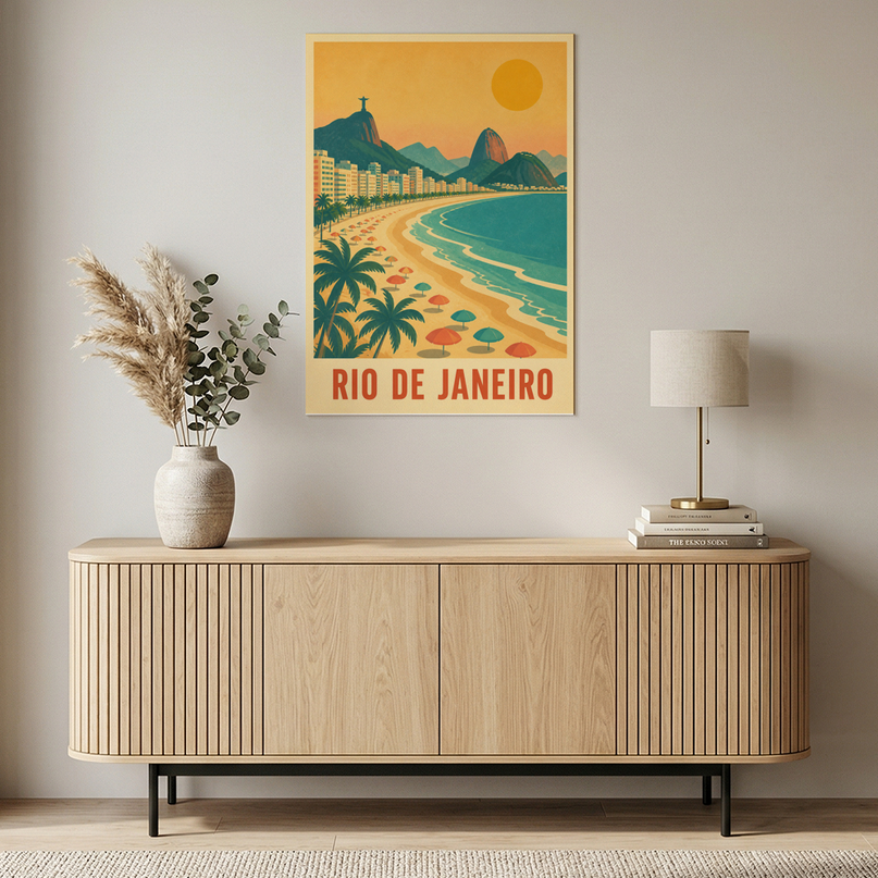 affiche plage rio de janeiro rétro