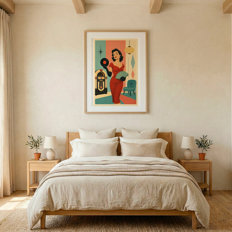 Affiche allure rétro fifties femme au charisme glamour