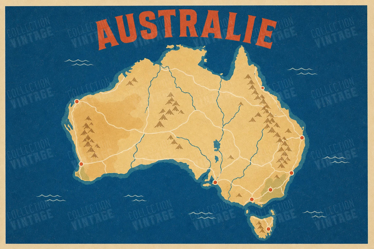 affiche carte australie illustration artistique