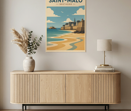 affiche saint malo vintage baie et plage