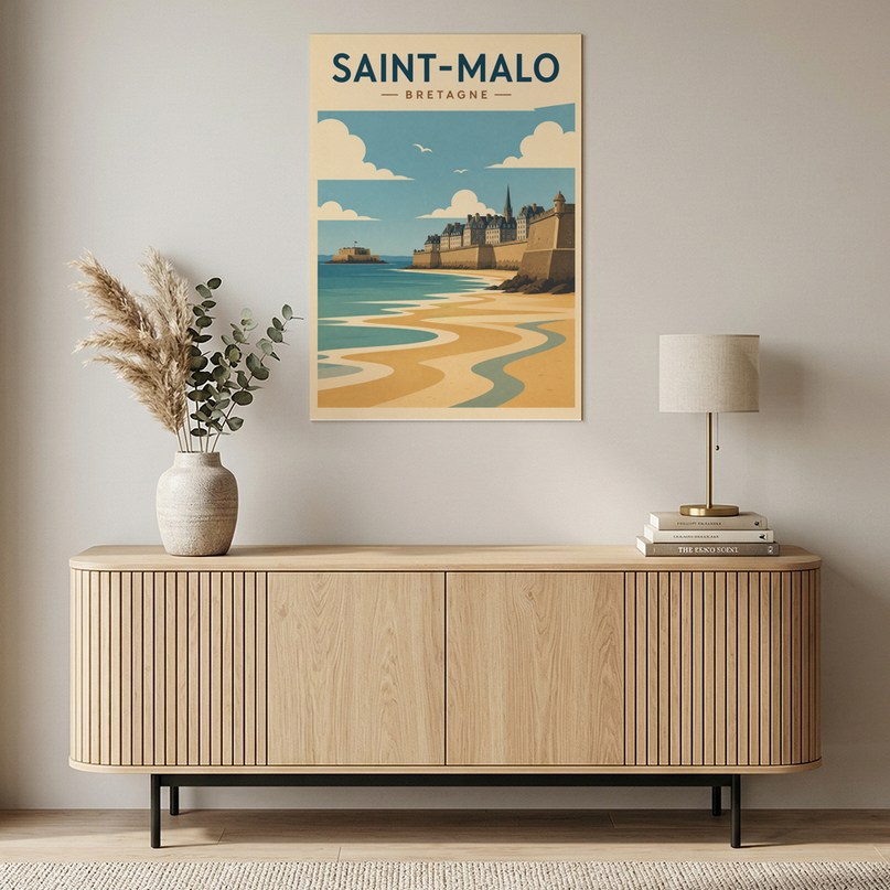 affiche saint malo vintage baie et plage