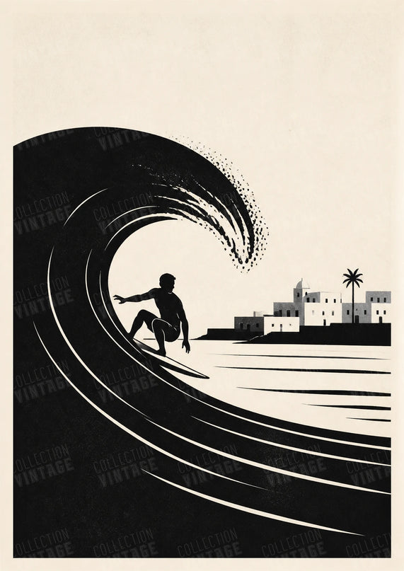 affiche surf noir et blanc