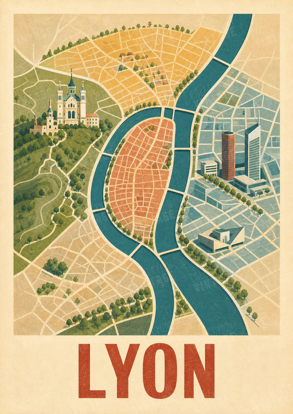 poster carte lyon minimaliste design