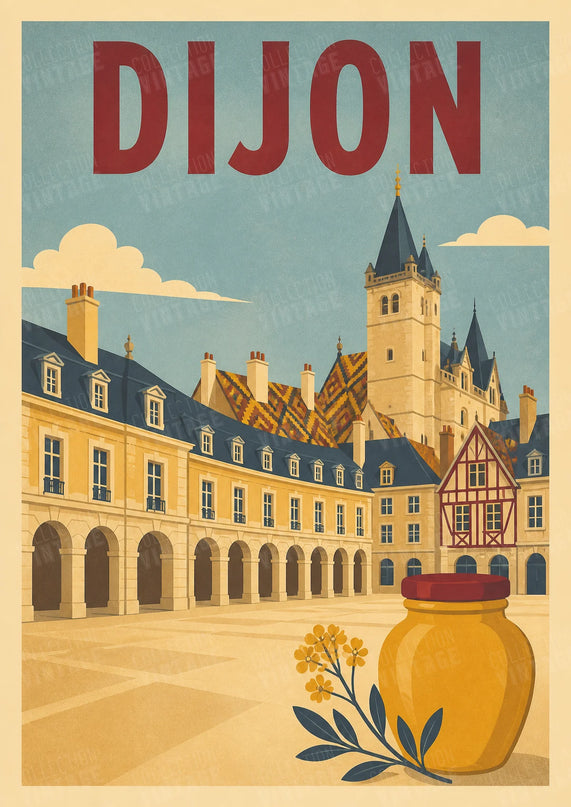 affiche dijon souvenir de voyage vintage