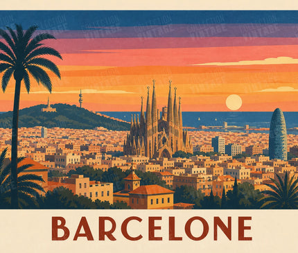 affiche barcelone panorama urbain