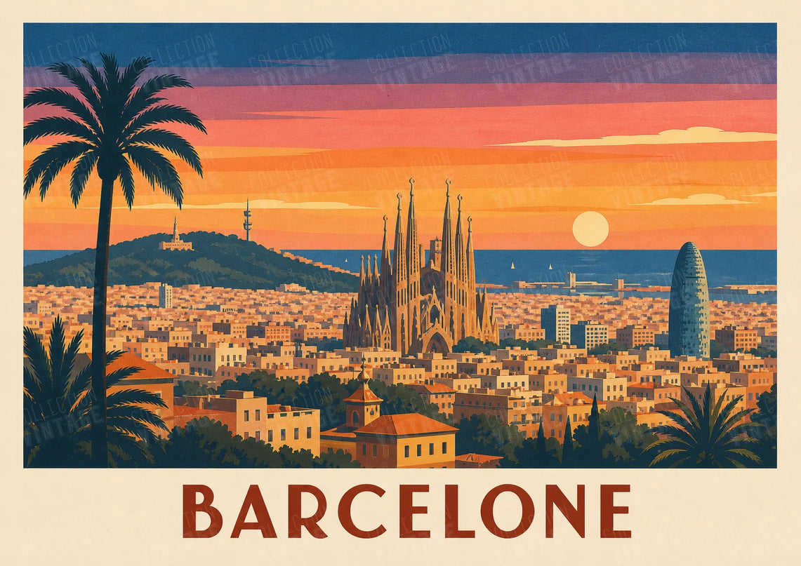 affiche barcelone panorama urbain