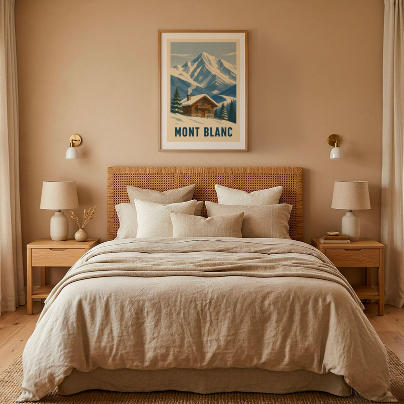 affiche mont blanc vintage chalet