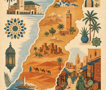 affiche vintage maroc carte artistique