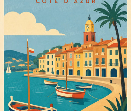 affiche saint tropez vintage mer turquoise