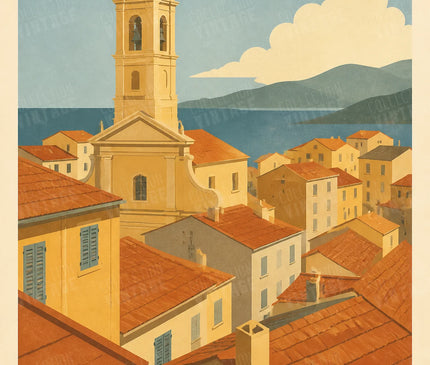 affiche bastia clocher et toits illustration