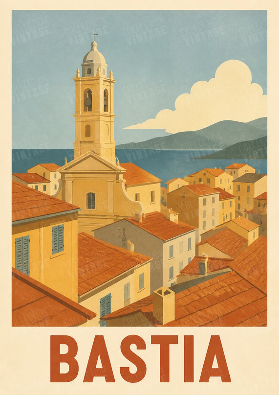 affiche bastia clocher et toits illustration