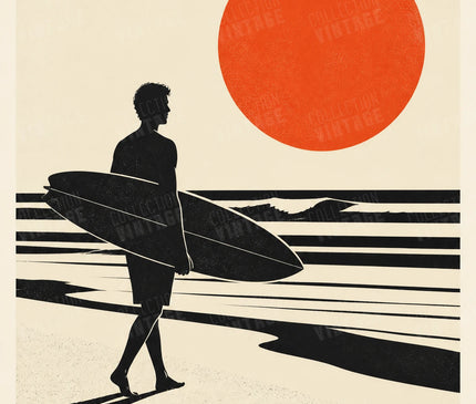 affiche surfeur silhouette noir et blanc