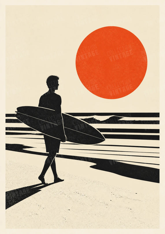 affiche surfeur silhouette noir et blanc