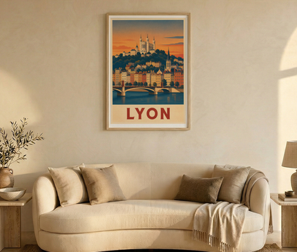 poster de lyon vintage paysage urbain