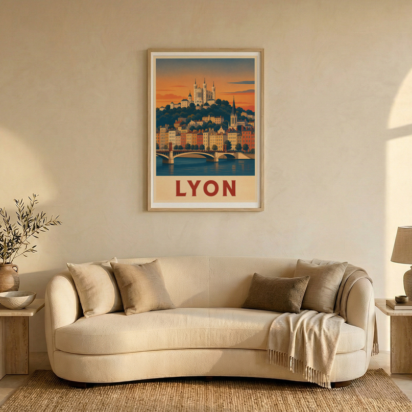 poster de lyon vintage paysage urbain