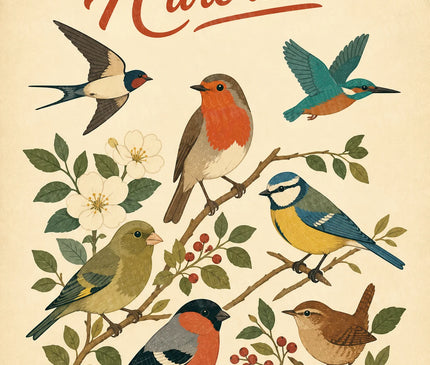 affiche oiseaux du jardin vintage