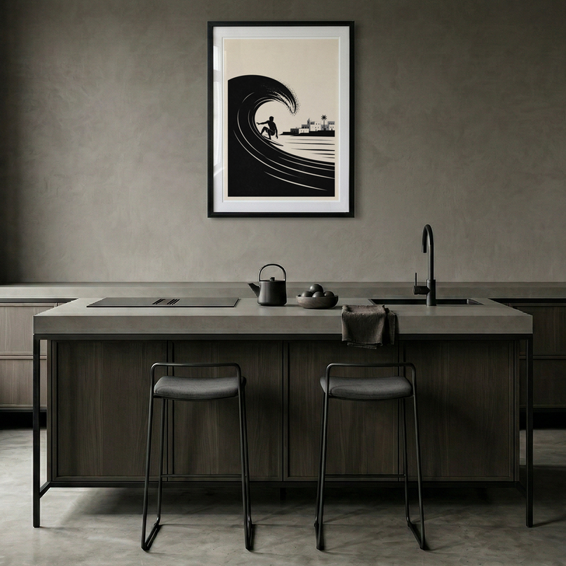 affiche surf noir et blanc