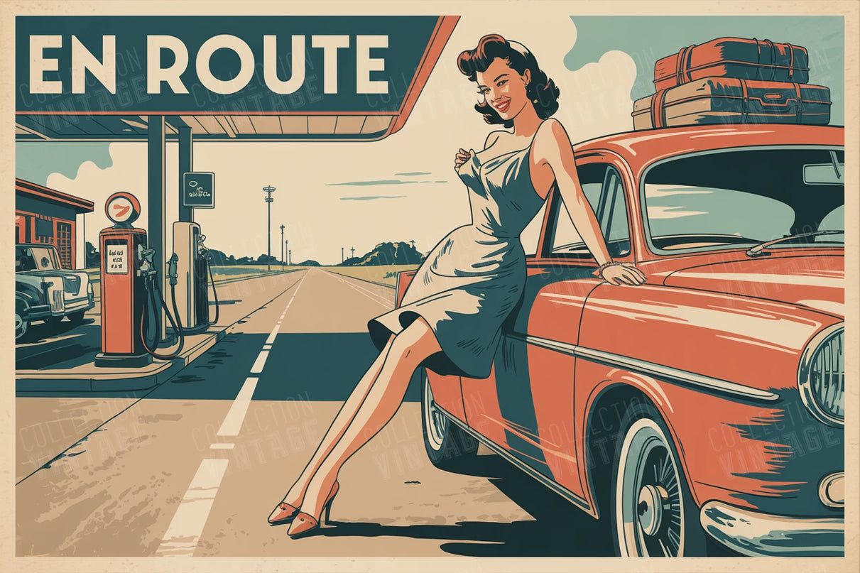 affiche pin up voiture rétro
