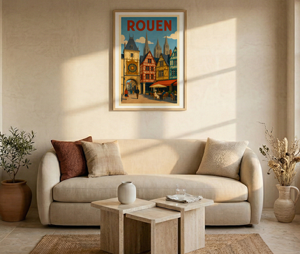 affiche rouen maisons à colombages vintage