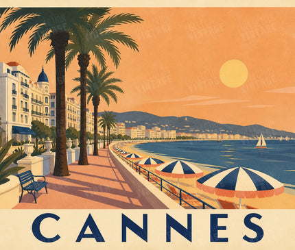 affiche vintage cinéma en bord de mer cannes