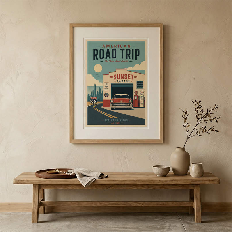 affiche etats unis garage retro vintage