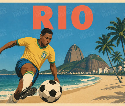 affiche foot plage rio vintage